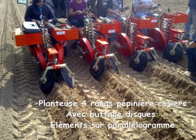 Planteuse 4 rangs pépinière rosiers