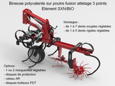 Bineuse polyvalente sur poutre fusion attelage 3 points
