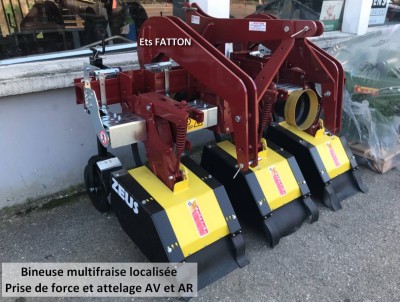 Bineuse multifraise localisée, prise de force et attelage AV. et AR.