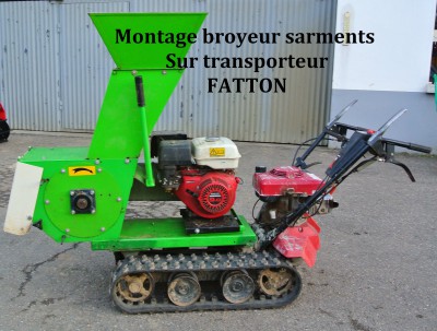 Montage broyeur sarments sur transporteur FATTON