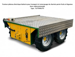 Tracteur plateau électrique batterie pour transport et remorquage de chariots porte-fruits et légumes